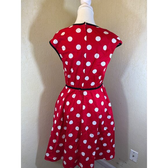 Disney Parks Authentic Red Polka Dot Dress With Black Trim - Picture 2 of 12